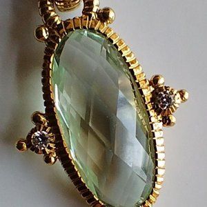Authentic Judith Ripka 18k Gold Diamond Green Quartz Necklace Enhancer Pendant